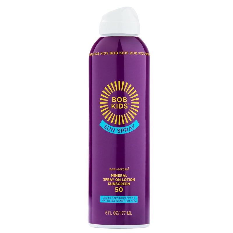Brush On Block بخاخ الشمس للأطفال بوب SPF 50، واقي شمس معدني، بخاخ مستمر غير هوائي، مقاوم للماء، صديق للشعاب المرجانية، 6 أونصات - Image 1